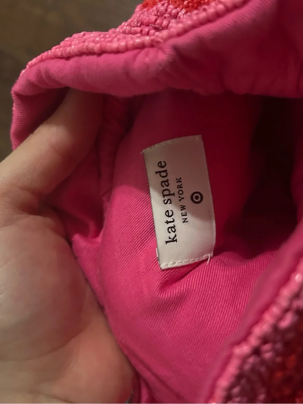 kate spade Pink and Red Beaded Mini Bucket Bag